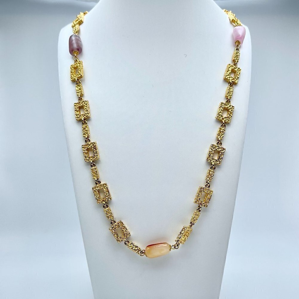 Hammered Gold Necklace with Quartz Accents
